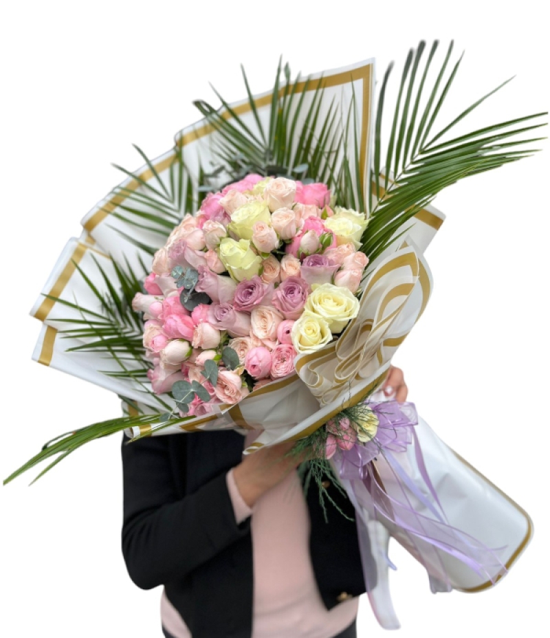 Pink Heart Pastel Tonlarda Gül Buketi