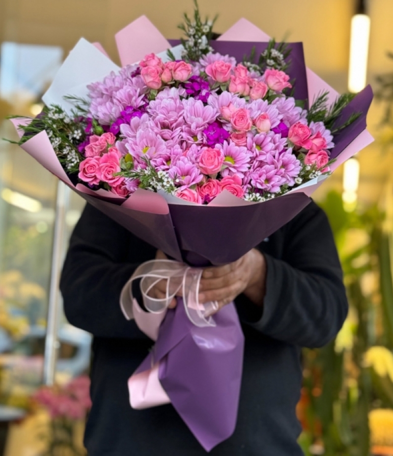 Pembe Papatya Çiçek Buketi