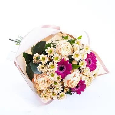 Fuşya Gerbera Ve Krizantem Buketi