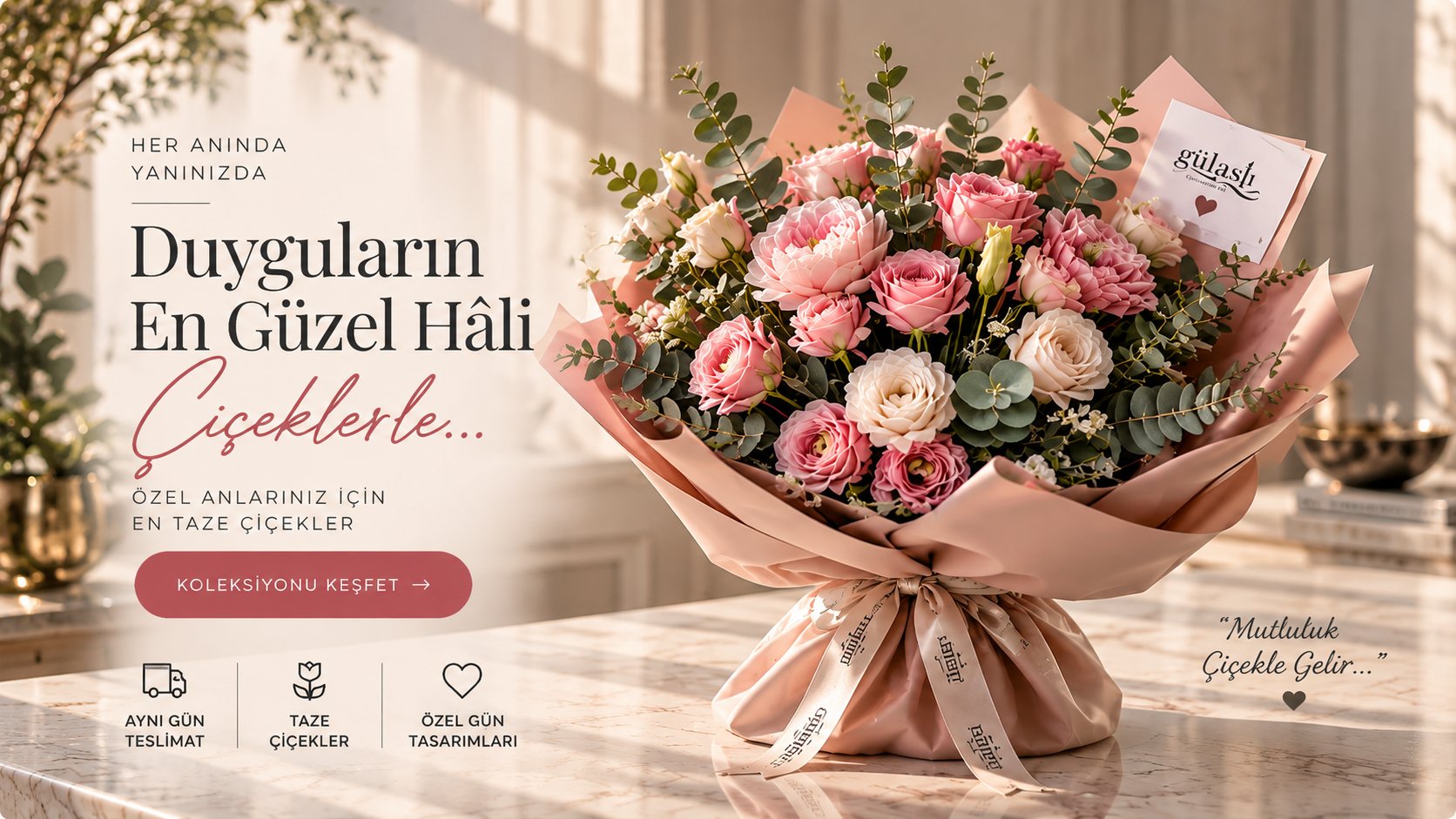 Duyguların en g&uuml;zel hali pembe &ccedil;i&ccedil;ek buketi