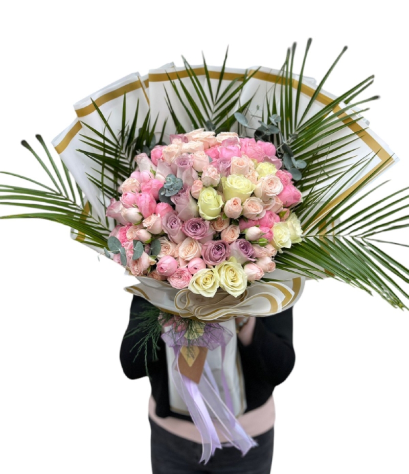 Pink Heart Pastel Tonlarda Gül Buketi