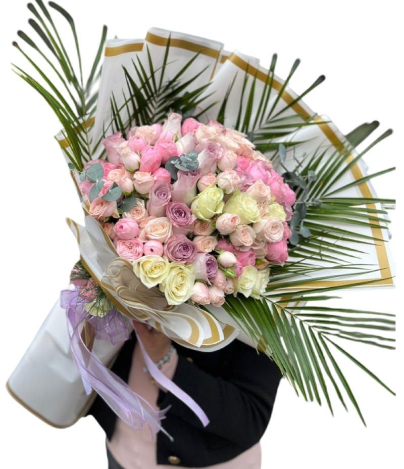 Pink Heart Pastel Tonlarda Gül Buketi