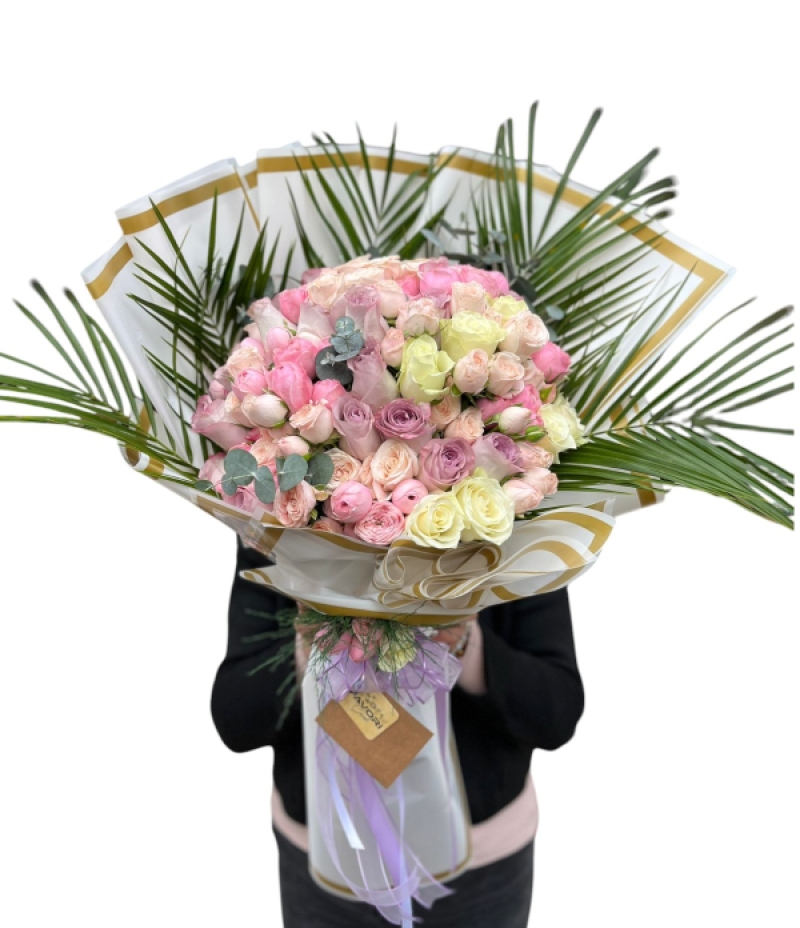 Pink Heart Pastel Tonlarda Gül Buketi