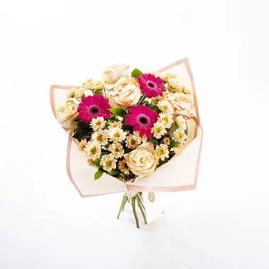 Fuşya Gerbera Ve Krizantem Buketi