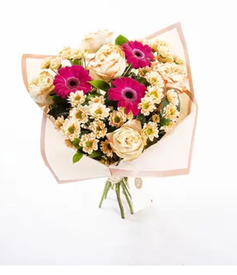 Fuşya Gerbera Ve Krizantem Buketi
